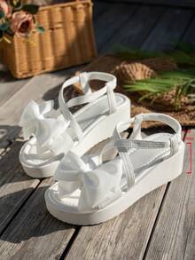 Sandal đế xuồng màu trắng thời trang dành cho nữ, kiểu dáng thắt nơ, quai chéo thoải mái dễ dàng mang vào/tháo ra, thiết kế hở mũi, đế dày mềm mại, thích hợp cho kỳ nghỉ biển. - trắng - Xem 6