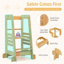 COSTWAY Toddler Standing Tower, Bamboo Kids Kitchen Step Stool With 4-Level Adjustable Height, Safety Rails And Anti-Tip Feet For 18+ Months, Natural - Apricot - View 4