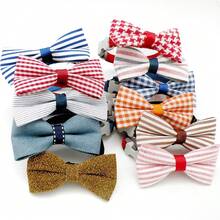 Set de 5 collares clásicos para mascotas de estilo aleatorio, diseño de lazo a cuadros, estilo británico, collar ajustable hecho a mano, adecuado para gatos y perros pequeños/medianos - Multicolor - Ver 2