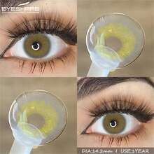 EYESHARE 1 cặp/2 chiếc kính áp tròng màu nâu nhạt, mềm mại, dành cho mắt xám, trang điểm mắt, làm đẹp đồng tử, chất lượng cao, kính áp tròng màu xanh lá cây, tự nhiên và thoải mái, thích hợp đeo hàng ngày hoặc hẹn hò, sử dụng hàng năm, 14.2mm - Vàng Xám - Xem 2