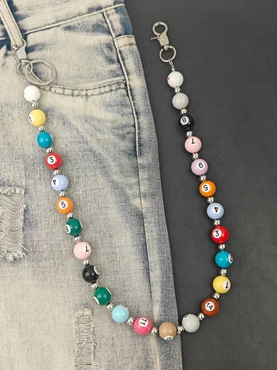 2025 Autumn New Arrivals Multicolour Billiard Ball Chain For Pants Punk Y2K Hip-Hop Men And Women One's Waist Luxury Accessories Halloween Festival Gift Product Numerical Sequence, Randomly Sent - một kích cỡ - Xem 1