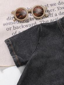 Bộ 2 áo thun ngắn tay cổ kéo khóa nửa thân cho bé trai mùa hè, áo thun denim thường ngày, áo chui đầu cổ bóng chày. - Nhiều màu - Xem 8
