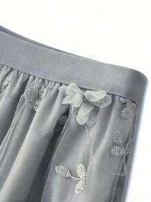 Women's Elegant Mesh Embroidered Floral Skirt, Autumn Vacation Spring - Grey - View 4