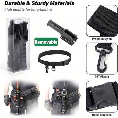 Adjustable Fishing Rod Belt And Holder - Hands-Free Fishing Rod Stand, Fishing Accessory Management Belt. Suitable For Wading, Surfing And Shore Fishing - Essential Fishing Gear