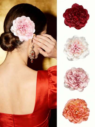 Bộ 2 kẹp tóc hoa mẫu đơn lớn, 10cm/3.94in, chất lượng cao, hình hoa sống động, thích hợp cài tóc mái, tóc mái lệch, thời trang và thanh lịch, phong cách Bohemian, ngọt ngào và cổ điển, phụ kiện tóc nữ phù hợp cho sử dụng hàng ngày, mùa xuân & hè, kỳ nghỉ biển, tiệc tùng, quà tặng Ngày của Mẹ, phụ kiện tóc cần thiết khi đi du lịch (Màu đỏ tía & trắng hồng, cam hồng & tím nhạt)