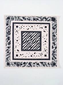 斑马纹极简主义70厘米方形丝巾，几何图案真丝围巾，披肩，领巾，头巾，女士 - 彩色 - 查看 4