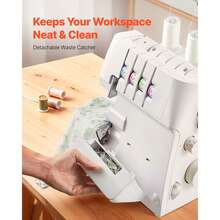 Serger Overlock Sewing Machine, 1250 Stitches Per Minute, 2-3-4 Thread Capability, 0.7-2 Adjustable Differential Feed, With Free Arm And LED Light, Sewing Machine For Various Fabrics, White - Xem 8