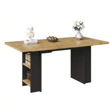 Telescopic Dining Table (120-160*80cm), Table With Shelves, Kitchen Table, Extendable Table, Extendable To 120-160cm Using Internal Extension Leaves, For Kitchen And Living Room, Wood Color - 卡其色 - 查看 2