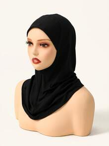 2pcs/Set Women's Fashion Solid Color Combo Set, Elastic Chin Cover, Convenient Hijab Scarf, Headscarf, Abaya Dress, Suitable For Daily Wear - 2pcs/set - Zippered Pullover Cap - Black + Navy Blue - View 4
