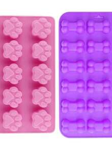 1件装动物狗猫骨头和爪印硅胶烤盘柔性烘焙模具狗狗幼犬零食饼干宠物烤箱套装 - 彩色 - 查看 6