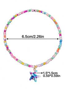 Set de 6 piezas Tobillera con cuentas con colgantes de estilo de playa de verano para niñas, con conchas, animales marinos, estrellas de mar, caracolas y tortugas - Multicolor - Ver 3