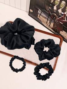 Bộ 4 dây buộc tóc co giãn màu đen thanh lịch, phù hợp cho sử dụng hàng ngày, dạo phố, buộc tóc đuôi ngựa cao, búi tóc, dự tiệc và đi chơi. - màu đen - Xem 3