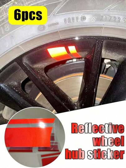 6pcs Red Personalized Car Wheel Hub Stickers, Car Wheel Decoration Stickers, Waterproof Modification Stickers, Universal For All Car Models