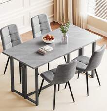 Dining Table And Chairs Set Of 4,Concrete Effect Folding Table With Upholstered Faxu Leather Chairs For Dining Room,Kitchen - Cement Gray Table + PU Gray Chair - View 14