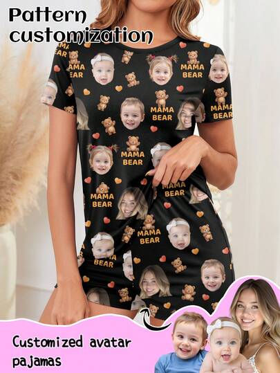 Customized Women's Short Sleeve Pajama Set, Can Print Any Pattern, Personalized Pajamas With Photos, Funny Customized Images Comfortable Sleepwear. Suitable For Mother's Day, Birthday, Gifts, Personalized, Colorful, Cute, Witty, Unique, Exclusive, Ideal Girlfriend Gift, Suitable For Girlfriend, Family, Friends, Elders, Fashionable For Autumn, Party Occasions