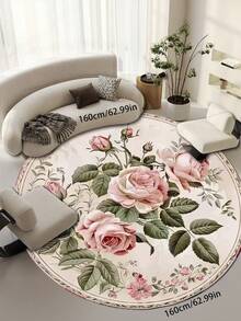 1pc Rose Pattern Round Carpet, Bedroom & Dining Room Rug - Fashionable Home Decor, Mother's Day Gift, Wedding Gift, Easter Gift, Suitable For Bedroom, Living Room, Dorm, Suitable For Living Room, Bedroom, Kitchen, Entryway, Outdoor Patio, Indoor Outdoor Commercial Entrance Mat, Home Decor, Decorative Rug, Bedroom Decor, Small Rug, Carpet, Home Decor, Living Room Rug, Living Room Small Rug, Bedroom Rug - Multicolor - View 14