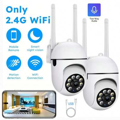 1/2个1080P高清WiFi安防摄像头，带夜视、聚光灯和扬声器 - 双向语音、AI移动侦测、360°全景/90°倾斜/变焦，适用于家庭室内安防，兼容Alexa，适合有小孩、老人和宠物的家庭，室内安防摄像头 | 现代安防系统 | 无线连接室内监控摄像头，高清摄像头