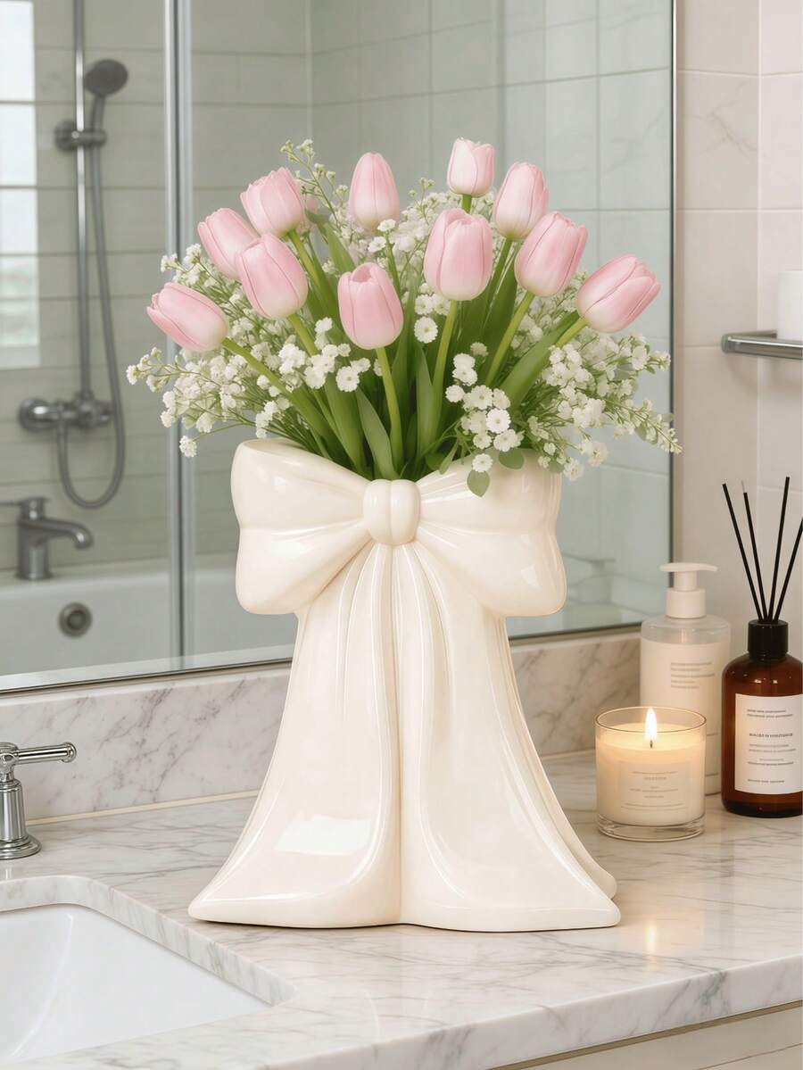 1pc Bow Vase, Cute Bow Decor Vase, Modern Minimalist Desktop Vase Suitable For Living Room, Bedroom, Office Shelf, Decorative Vase For Fresh/Dried Floral Art, Wedding Bouquet, Housewarming Birthday Gift, Bohemian Style Flower Pot, Wedding Decor Vase - Multicolor 1 - View 1