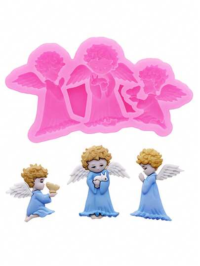 1pc Pink Liquid Silicone Material Silicone Mold, Angel Fairy Silicone Mold For Making Resin Accessories, Cream Gel DIY Cartoon Hair Clips, Hollow Out Clogs Charms, Phone Cases, Decorative Accessories, Buttons, Sweater Clips