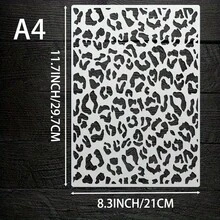 Khuôn tô họa tiết da báo có thể tái sử dụng, thích hợp cho nghệ thuật trang trí tường DIY, làm sổ lưu niệm và dập nổi - Chất liệu nhựa PET bền, dễ sử dụng, kích thước 11,7 inch x 8,3 inch. - A - Xem 3