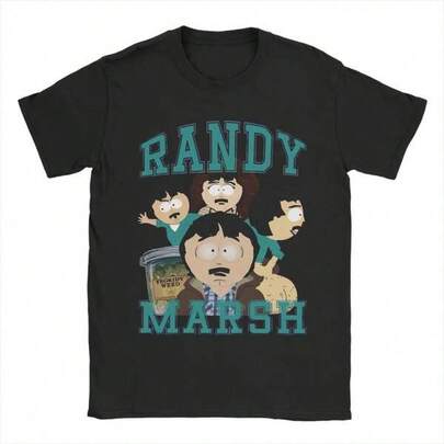 Casual T Shirt Summer South Movie Parks RANDY MARSH T Shirts  Pure Cotton Tee Shirt For Men Cheap Print Short Sleeve Tees Maija Summer Clothes Casual And Soft, This 180g Pure Cotton Printed T-Shirt Is Suitable For All Seasons And Outdoor Wear. This Men's Printed Short-Sleeved Casual T-Shirt Blends Perfectly Into Various Occasions, Is Unisex, And Is Suitable For Back-To-School Season And Everyday Wear.