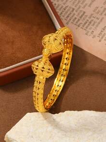 1 chiếc vòng tay bằng đồng rỗng kiểu Trung Đông Ả Rập Xê Út, mạ vàng, có thể điều chỉnh, sang trọng cổ điển, phụ kiện đa năng làm quà tặng. - Vàng - Xem 7