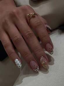 24 Peças de Unhas Postiças Ovais Curtas, Adesivos de Unhas Francesas com Estampa Floral Amarela e Poá, Material Acrílico, Inclui 1 Peça de Gel de Gelatina e 1 Peça Lixa de Unha, Arte de Unhas Floral Adequada para Mulheres e Meninas no Dia a Dia, Trabalho, Estudo e Festa - Multicolorido - Visão 2