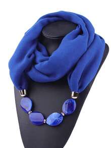 1pc Solid Color Ring Scarf With Pearl Necklace Accessory,Beach,Holiday - Multicolor - View 6
