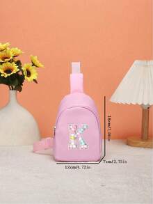 1pc Mini Nylon Zipper Closure Fashion Letter Chest Bag, Unisex Casual Multipurpose Pouch (Includes DIY Letter Stickers) - Pink - View 5