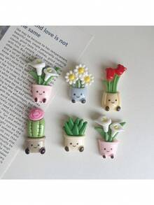 8pcs Potted Flower Shaped Refrigerator Magnets, Cute Creative Magnetic Decor Suitable For Kitchen, Office, Whiteboard, Storage Cabinet, Dishwasher, Ideal For Christmas, Valentine's Day, Thanksgiving, Mother's Day, Graduation Gifts - A - View 6