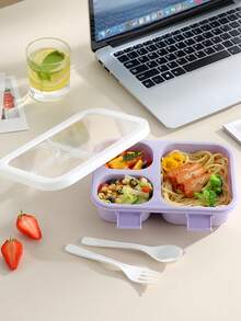 1pc Bento Box With Lid, 3-Compartment Lunch Box, Reusable, Leak-Proof, Stackable, Suitable For Office, Travel, School, Food Storage Container - Multicolor - View 8