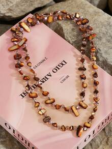 1 chiếc vòng cổ dài đính hạt màu nâu phong cách Bohemian cổ điển, kiểu dáng bất đối xứng, có thể đeo nhiều lần, trang sức thời trang mới (hạt được chọn ngẫu nhiên) - Nhiều màu - Xem 5