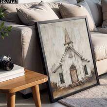 2D/FLAT 1PC Cartoon Retro Realistic Art Style Rural Church Oil Painting Canvas Wall Decor, Simple Style Home Print Poster Image Room Decor, Walking, Study Room, Bedroom Wall Decor, Autumn Decor(No Frame/Framed) - 111 - View 6