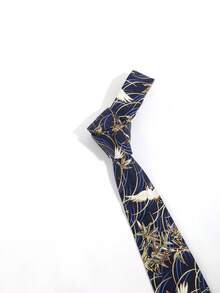 1条男士中国风仙鹤烫金印花领带，商务正装必备单品 - 藏蓝色 - 查看 4