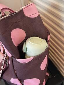 peach tree Reversible Polka Dot Canvas Tote Bag, Large Capacity Commuter Shoulder Bag With Coin Purse, Versatile Casual Handbag For Women, College Students, Travel, Holiday, Back To School, Valentine's Day Gift - Multicolor - View 10