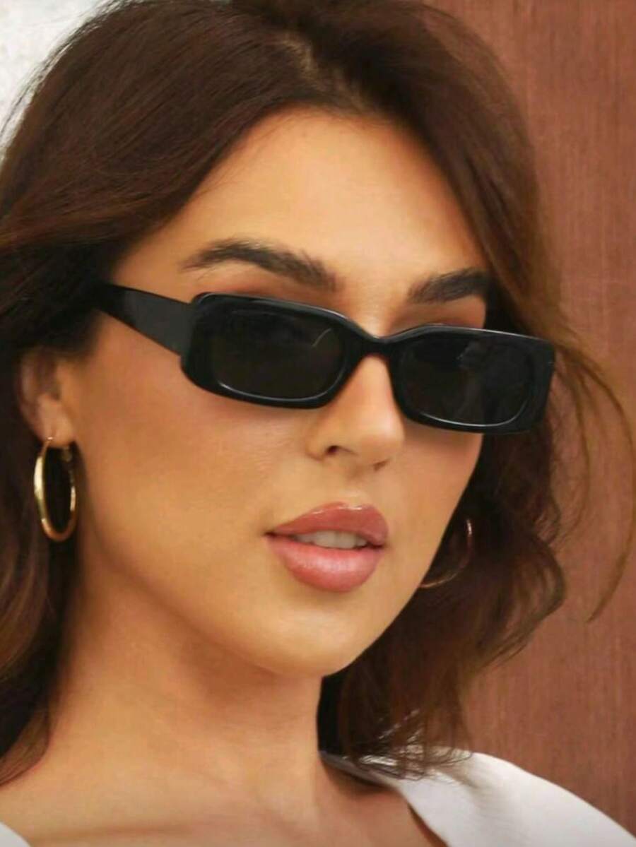 1 chiếc kính mắt gọng vuông kiểu Y2K dễ thương, phong cách retro, thời trang đi biển, unisex - màu đen - Xem 1