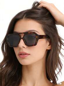 1 chiếc kính thời trang nữ kiểu dáng retro vuông gọng đôi in họa tiết da báo, phù hợp để đeo hàng ngày và chụp ảnh đường phố. - Nhiều màu - Xem 1