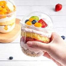 10pcs20pcs/30pcs U-Shaped Cake Cups With Lids, Ice Cream Cups, Juice Cups, Fruit Milk, Milk Tea Cups, Super Cute Round Mini Heat-Resistant Cups - Transparent - View 8