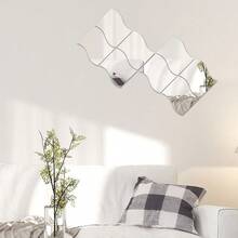 Espejo adhesivo de acrílico para pared, pegatina decorativa moderna de espejo cuadrado ondulado - Unitalla - Ver 4