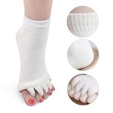 Women Toe Separator Socks Toeless Foot Alignment Socks For Yoga GYM Massage Pain Relief Improves Circulation Stretchy - White - View 3