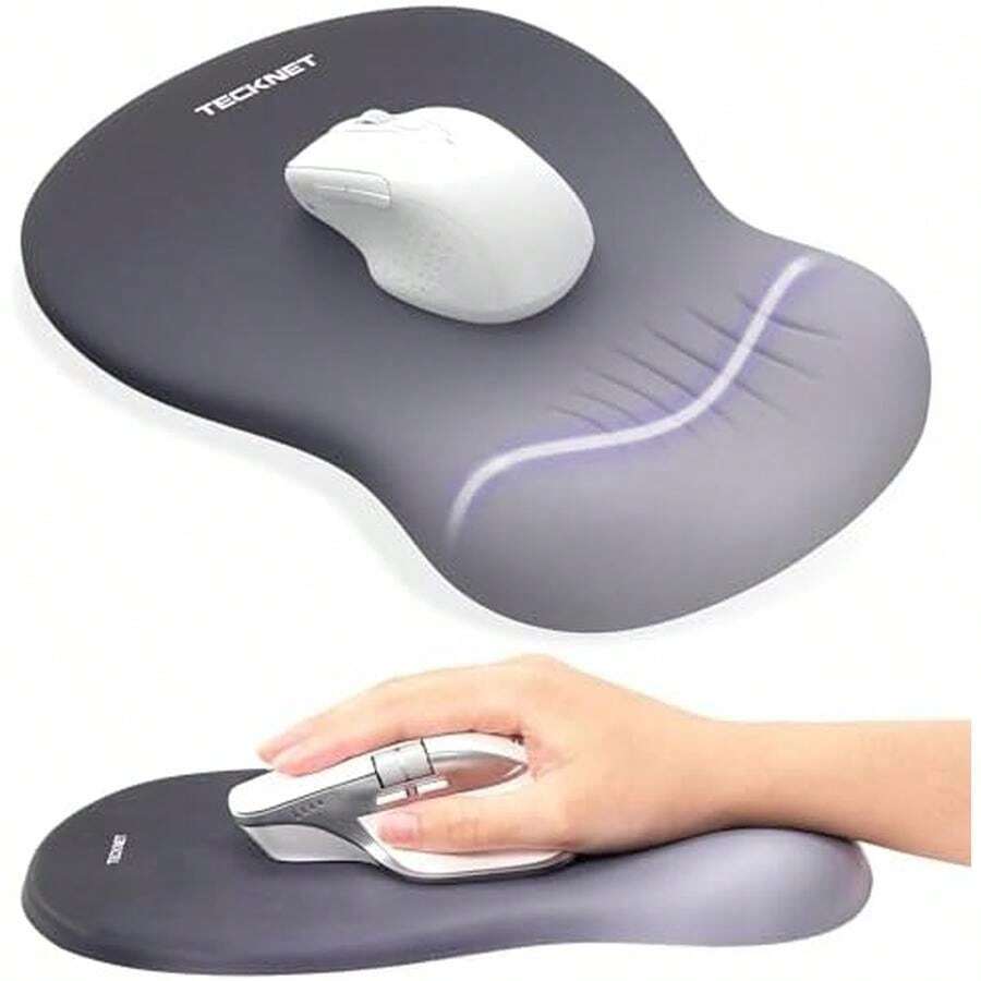TECKNET Ergonomic Mouse Pad With Wrist Rest, Memory Foam Mousepad With Wrist Support, Smooth Surface, Middle Concave & Non-Slip Base For Laptop/PC, Pain Relief For Home Office Gaming, Gradient Blue - Beige - View 1