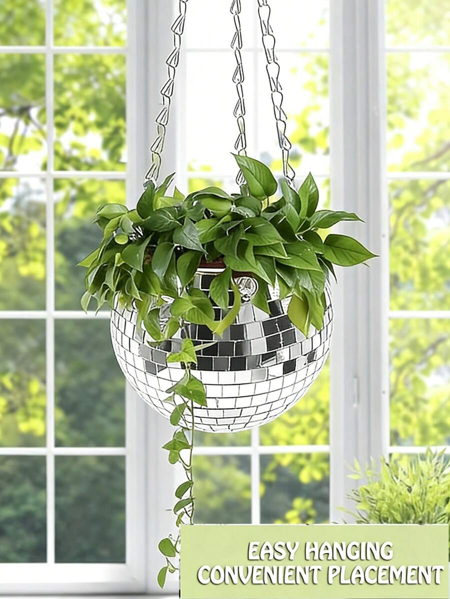 1 Chậu cây treo hình quả cầu disco, giỏ treo tròn phong cách Boho bằng kính tráng gương dành cho cây mọng nước và xương rồng, trang trí nội thất sành điệu cho nhà cửa, văn phòng, tiệc tùng, đám cưới, món quà Ngày của Mẹ độc đáo và hài hước dành cho người yêu cây cảnh, nhiều kích cỡ khác nhau.