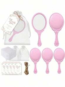 20/12 pezzi Set di specchi da mano vintage con rilievo, specchi da principessa portatili e carini, piccoli specchi da trucco da viaggio con manico, specchi da mano in pizzo, include 3 specchi, 3 sacchetti di garza, 3 etichette e 3 corde di canapa, adatti come regali per feste di principesse, addii al nubilato, feste di San Valentino, matrimoni, anniversari - Tagli Unica - Visualizzare 9