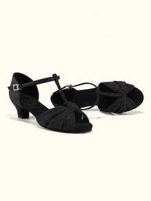 女童闪亮拉丁舞鞋、舞蹈凉鞋、标准舞鞋、莎莎舞表演鞋、派对鞋 - 黑色 - 查看 6