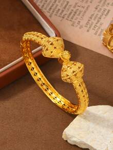 1 chiếc vòng tay bằng đồng rỗng kiểu Trung Đông Ả Rập Xê Út, mạ vàng, có thể điều chỉnh, sang trọng cổ điển, phụ kiện đa năng làm quà tặng. - Vàng - Xem 2