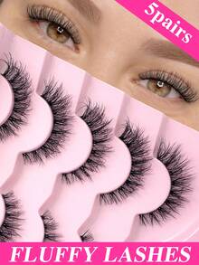 ENCHUW 5 Cặp Mi Giả Hiệu Ứng Mắt Mèo, Mi Giả Ấn Độ Với Dải Trong Suốt, Mi Giả 3D Mềm Mịn, Mi Giả Lông Chồn Cao Cấp, Trang Điểm Mi - màu đen - Xem 1