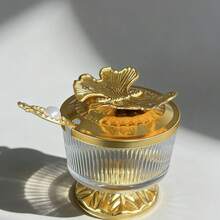糖罐奶精套装，透明糖罐奶精壶，易于清洁，适用于咖啡台、厨房台面和房车。 - 金色 - 查看 5