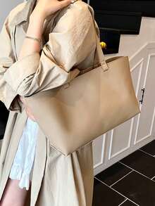 1个大容量休闲通勤手提包，设计优雅，品质优良，简约百搭，可调节肩带 - 卡其色 - 查看 6