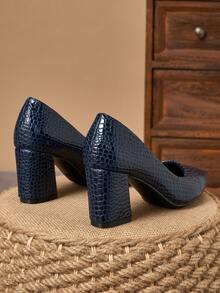 MonaNise Chaussures à talons hauts épais de 7 cm à bout pointu pour femmes, polyvalentes pour les fêtes, les occasions décontractées et formelles - Bleu marine - Voir 7