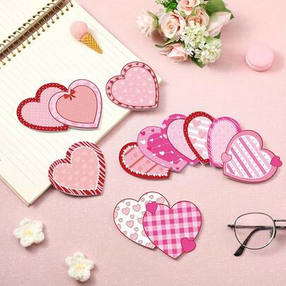 6/12 Pack Pink And Red Heart Sticky Notes | 9.91x8.64 Cm Valentines Day Small Sticky Notes, Mini Sticky Notes Bulk, Love Self Stick Notes, Valentines Day Gifts, Made Of Paper